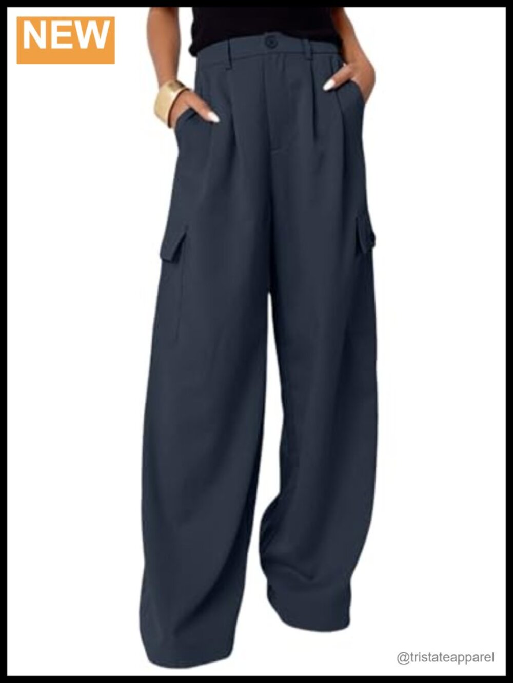 High Waisted Wide Leg Cargo Pants Pleated Casual Work Pockets